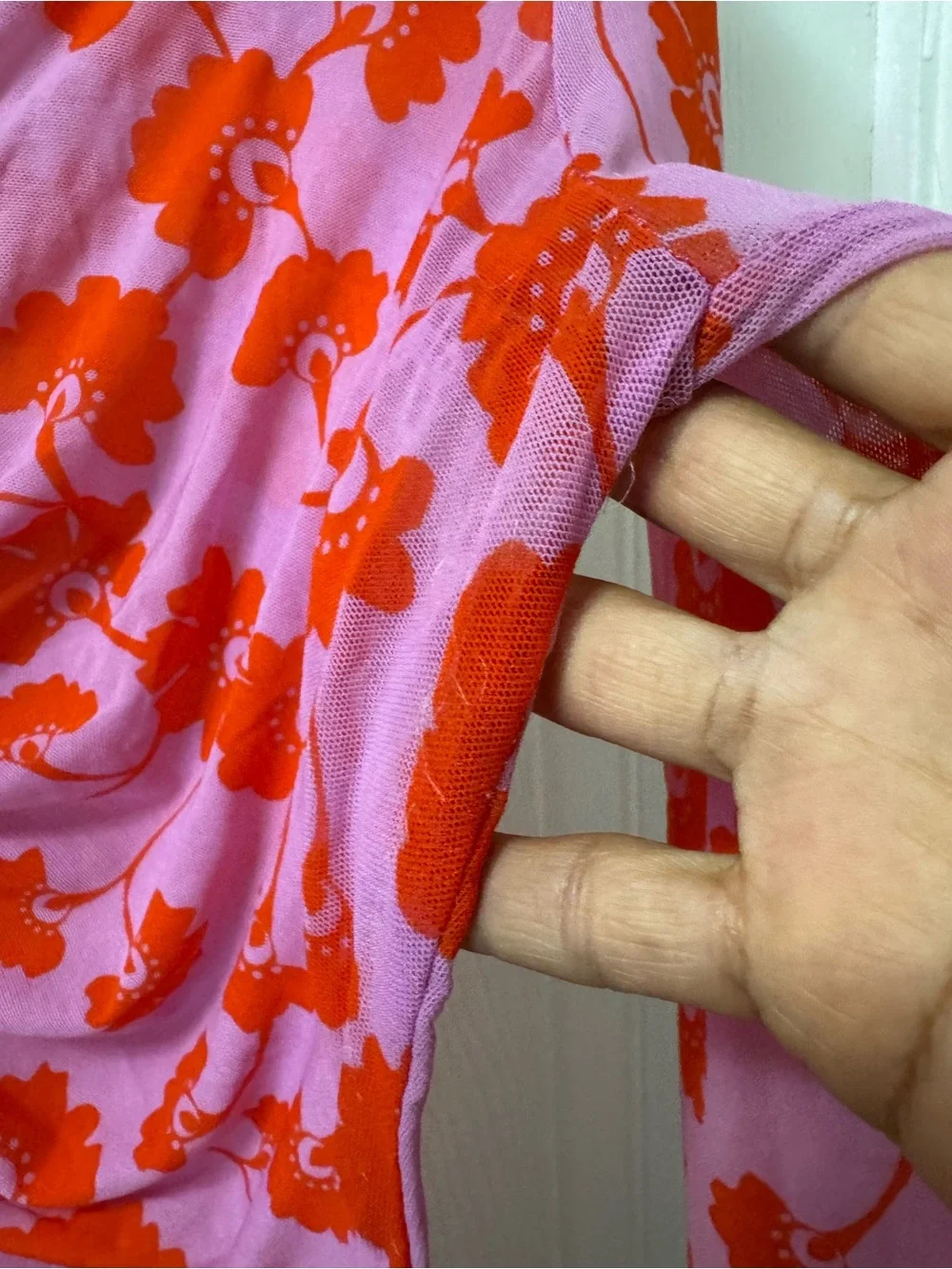 Free People Pink Button-Down Top with Red Floral Print